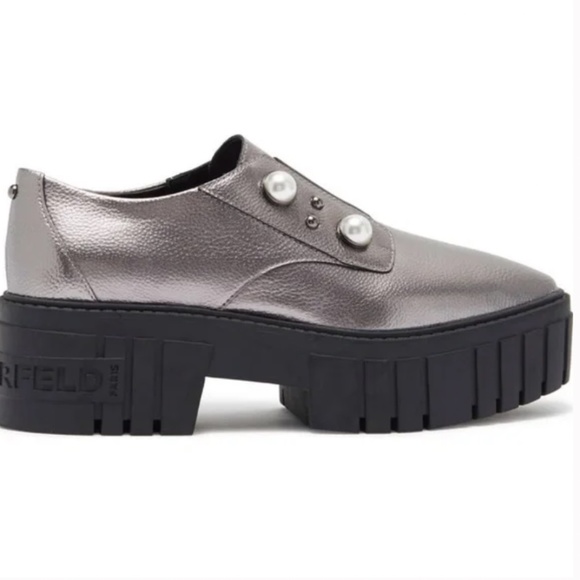 Karl Lagerfeld Paris Raza E21 Womens Platform Slip-On Sneaker Silver - Picture 2 of 5